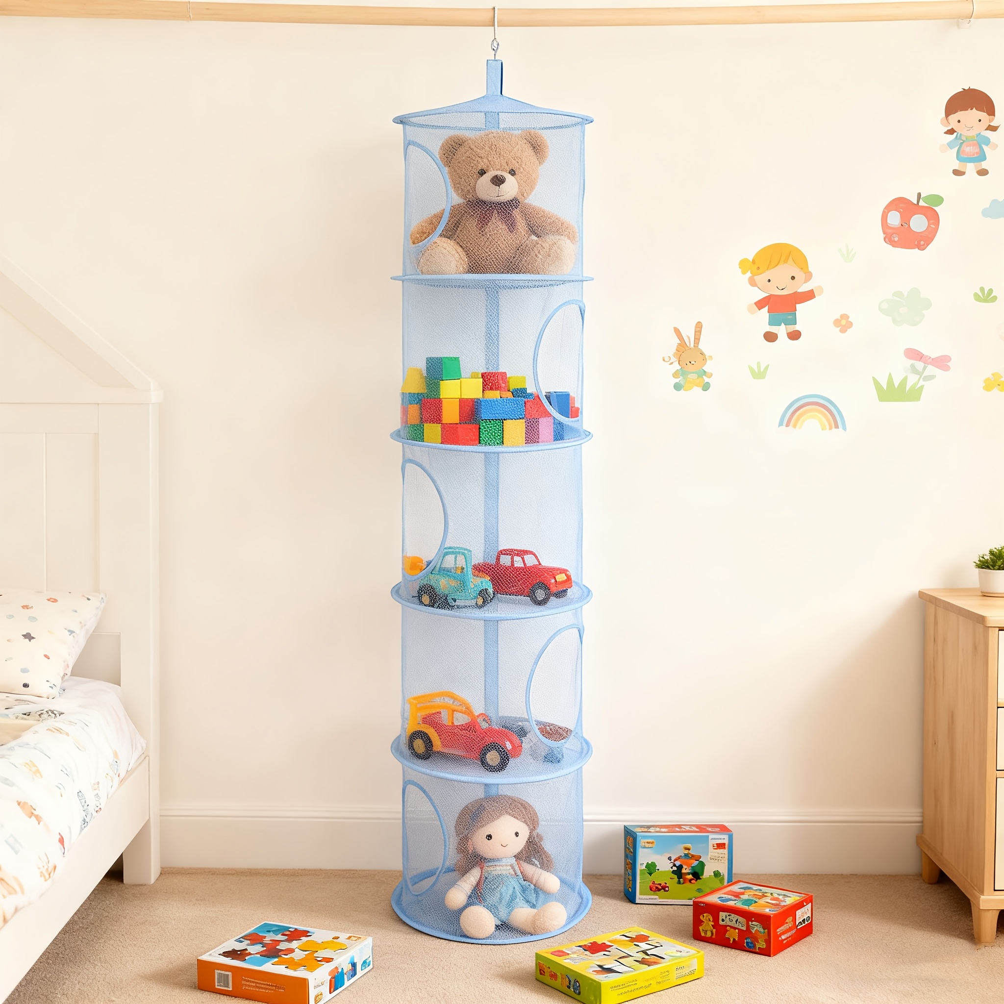 TEMU 5-tier Stuffed Animals Net Or Hammock Stuffed Animals Storage Toy Net Hammock For Plushies Storage Organizer Mesh Kids Girls Room Decor,