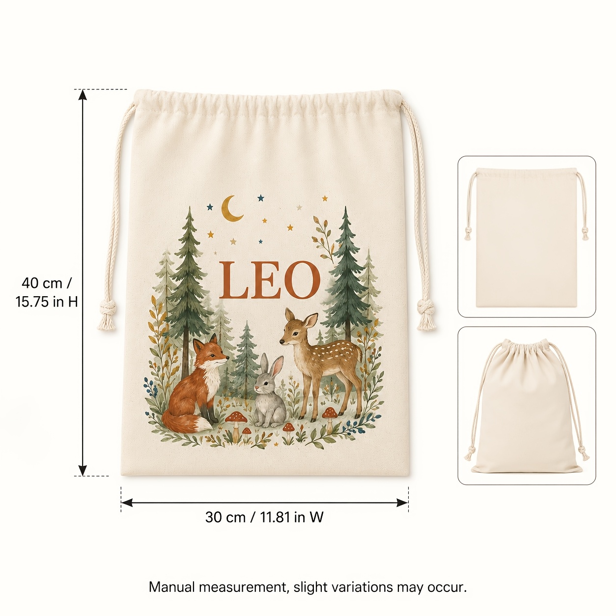 TEMU 1 pièce Sac à cordon personnalisé avec animaux des bois, nom//imprimé animalier personnalisés, cadeau avec fermeture, rangement pour de jeu,