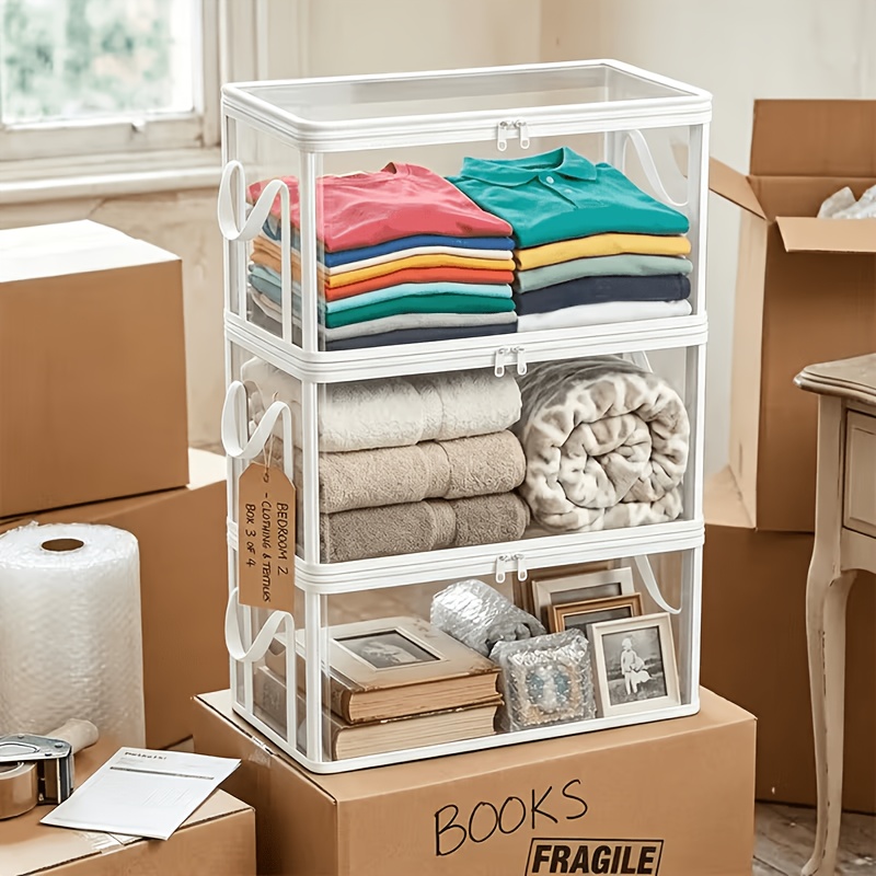 8pcs Set Large Transparent Thickened Plastic Storage Boxes with Hooks and Lids
