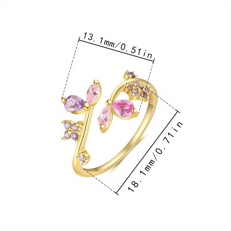 E-shop 1 Stück Damenmode Kreativer Persönlichkeits-Offenring, Süßer Einfacher Silberner Waldstil Blumen-Design mit Mehrfarbigem Synthetischem Zirkonia,