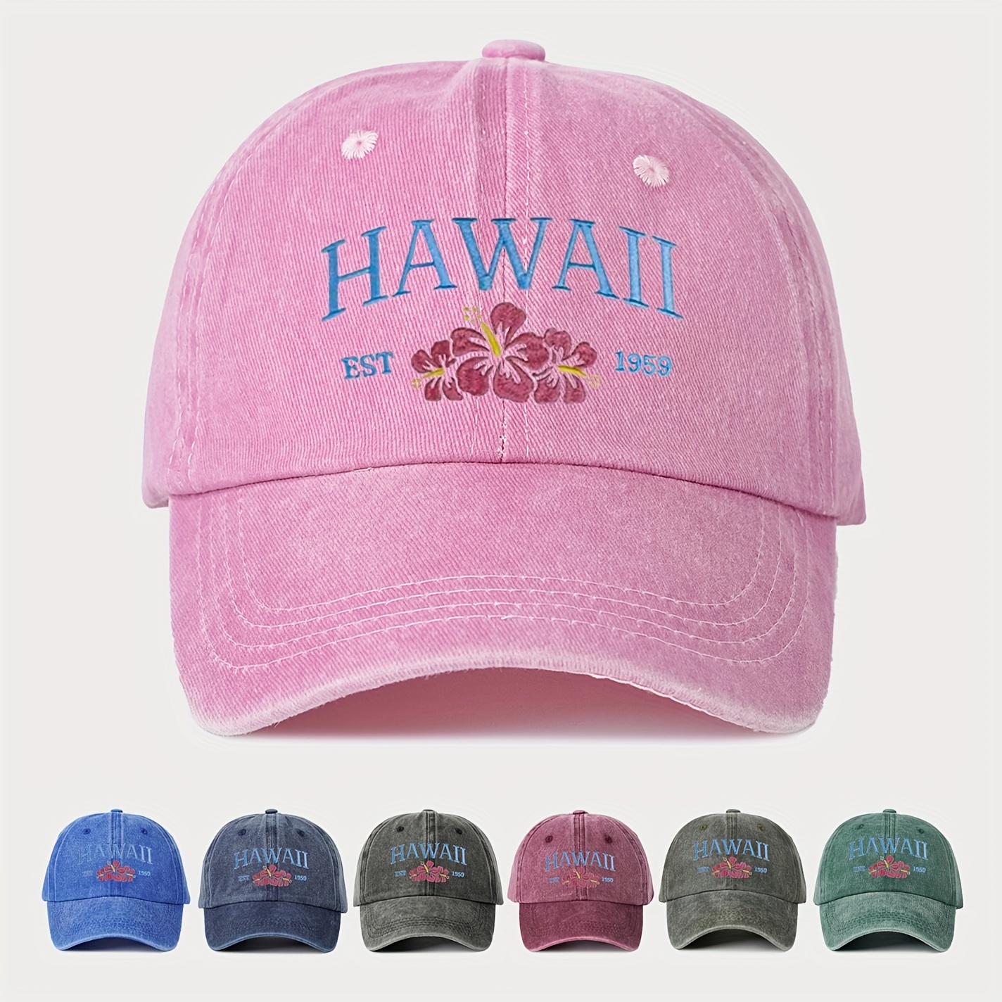 

Hawaiian Peach 1959 Print Washed Baseball Cap - Adjustable, Breathable Sun Hat For | Lightweight, Fashion- Curved