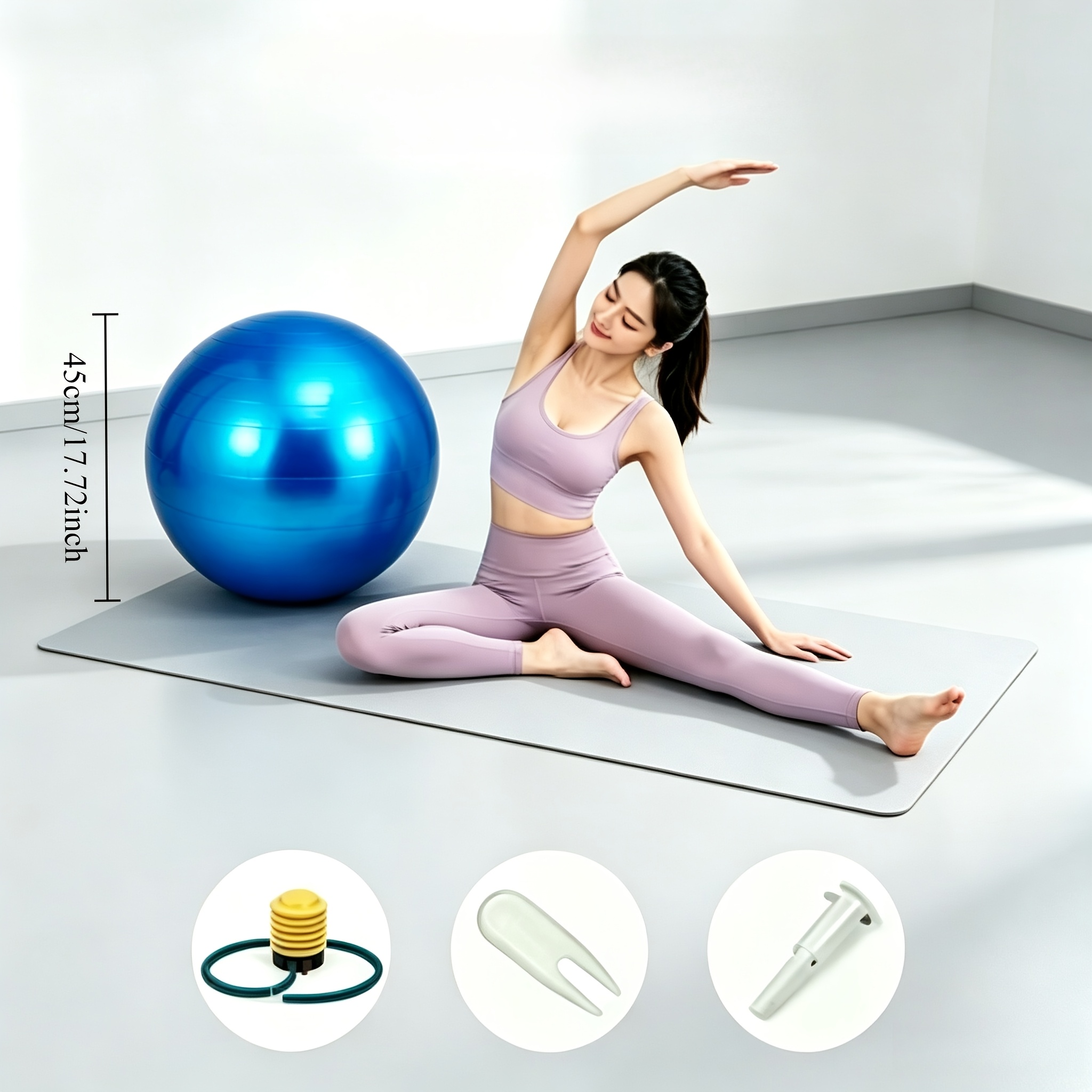 TEMU Conjunto Versátil de Fitness de 3 piezas: Pelota de Fitness Engrosada de /17.72 pulgadas, Bomba de Aire Manual y Tapón de de Aire. Adecuado para