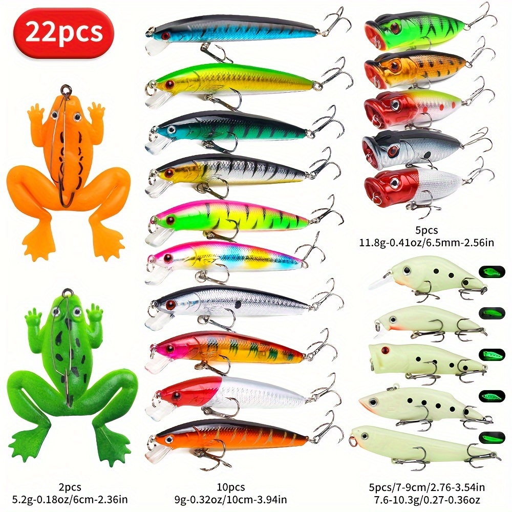 

22pcs/58pcs/102pcs Lures Set Styles, Simulated Fake Baits, Including , Crankbait, Multiple , Suitable For In And