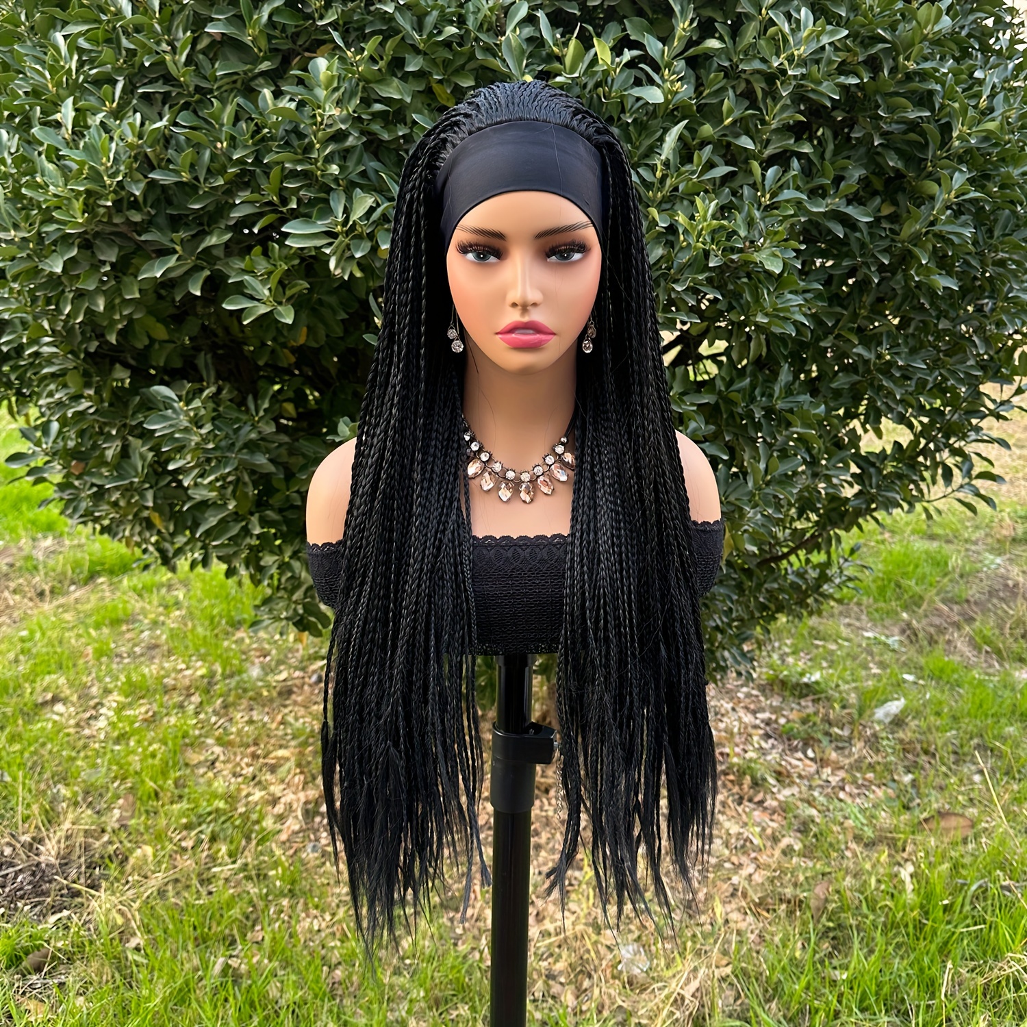 Image of Cosplay Braiding Hair Headband Wig 26 Inch Braided Wigs For Women Ombre Synthetic Braids Long Synthetic Box Braided Headband Wigs Machine Made Wig
