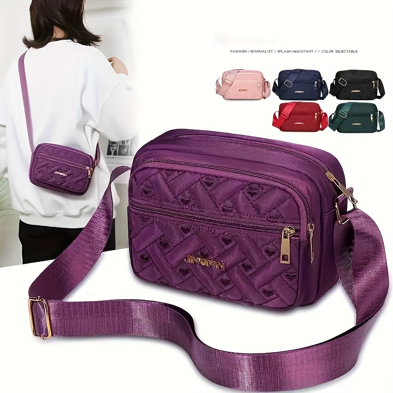 

2024 Casual Solid Color Small Shoulder Bag, Minimalist Quilted Heart Pattern Crossbody Bag For Women