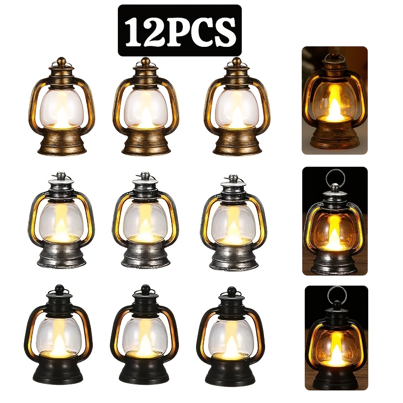 

Set Of 12 Mini Lanterns With Flickering Led Candles - 4-inch Vintage Hanging Decorations, Suitable For Halloween, Christmas Tree Decorations, And Seasonal - Creating A Magical