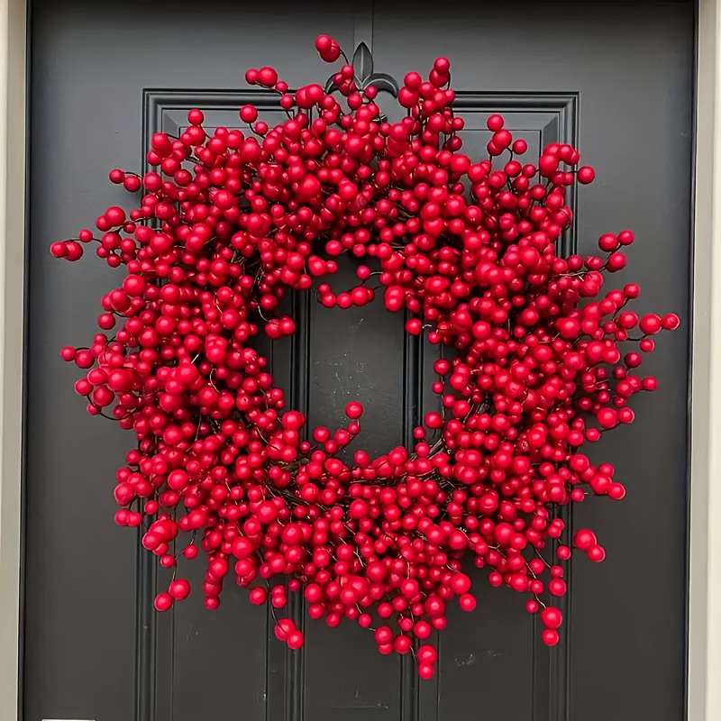 Image of A Christmas Berry Wreath With A Wicker Base, With Plump, Artificial Berries And Snow-dusted Pine Branches, Perfect For Decorating Doors And Walls To Create A Festive Atmosphere