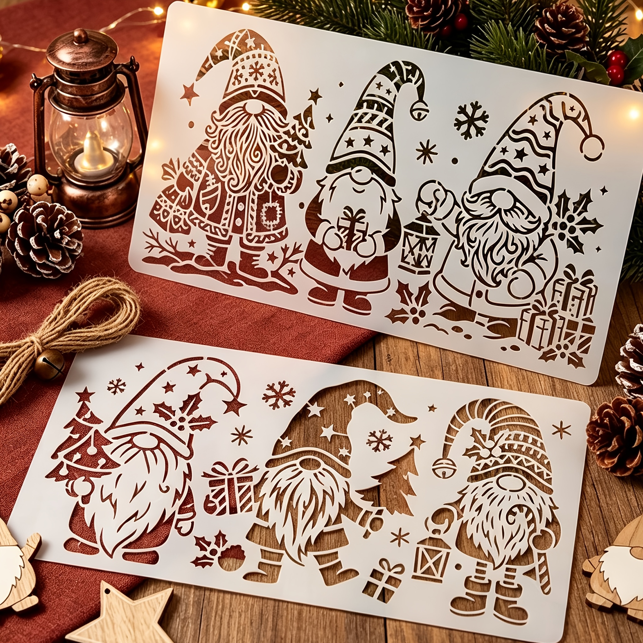 TEMU 2 pezzi Stencil per pittura di Natale, Template da disegno riutilizzabile per lavoretti festivi, Strumento di pittura decorativo stagionale per