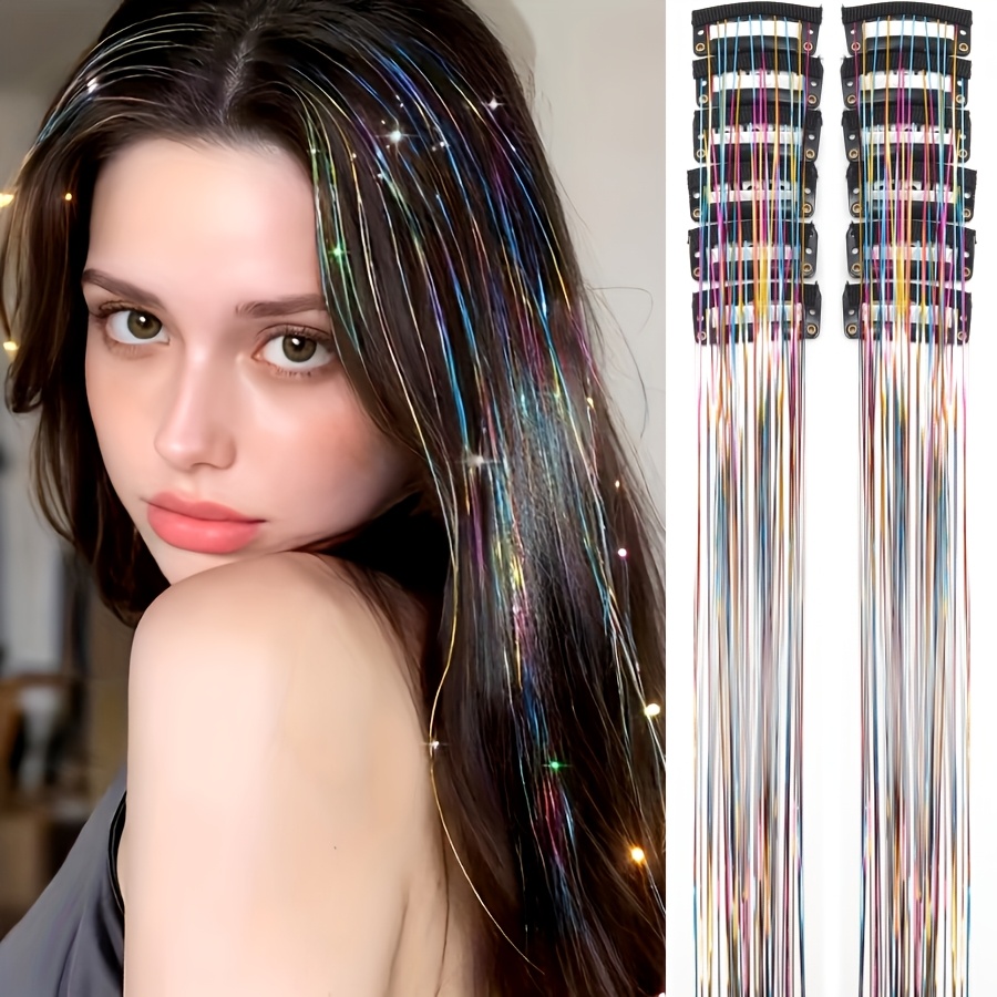 Image of 12pcs Bb Hair Clips, 20-inch Shiny Metallic Clip-in Hair Extensions, Heat-resistant Sparkling Fairy Hair Accessories For Women, Party, Halloween