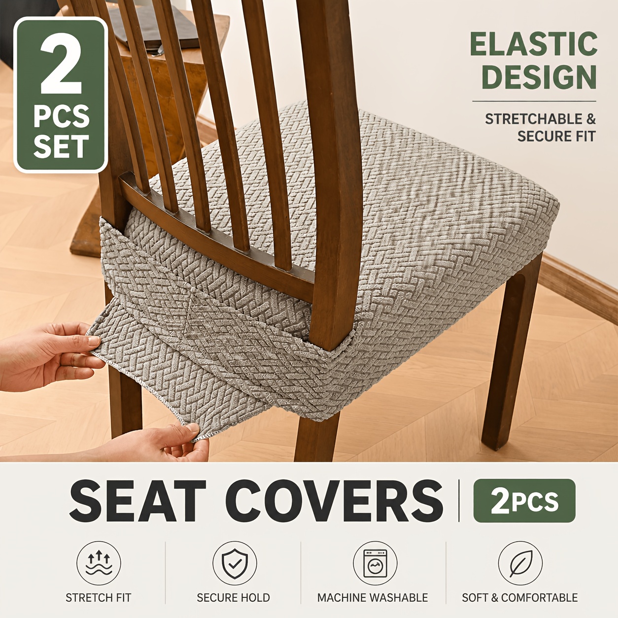 TEMU 2 piezas Antideslizantes con Lengüeta y Hebilla, a Rayas y Cuadros, de Asiento Elástica , Juego de Cojines Jacquard Elásticos, para Silla,