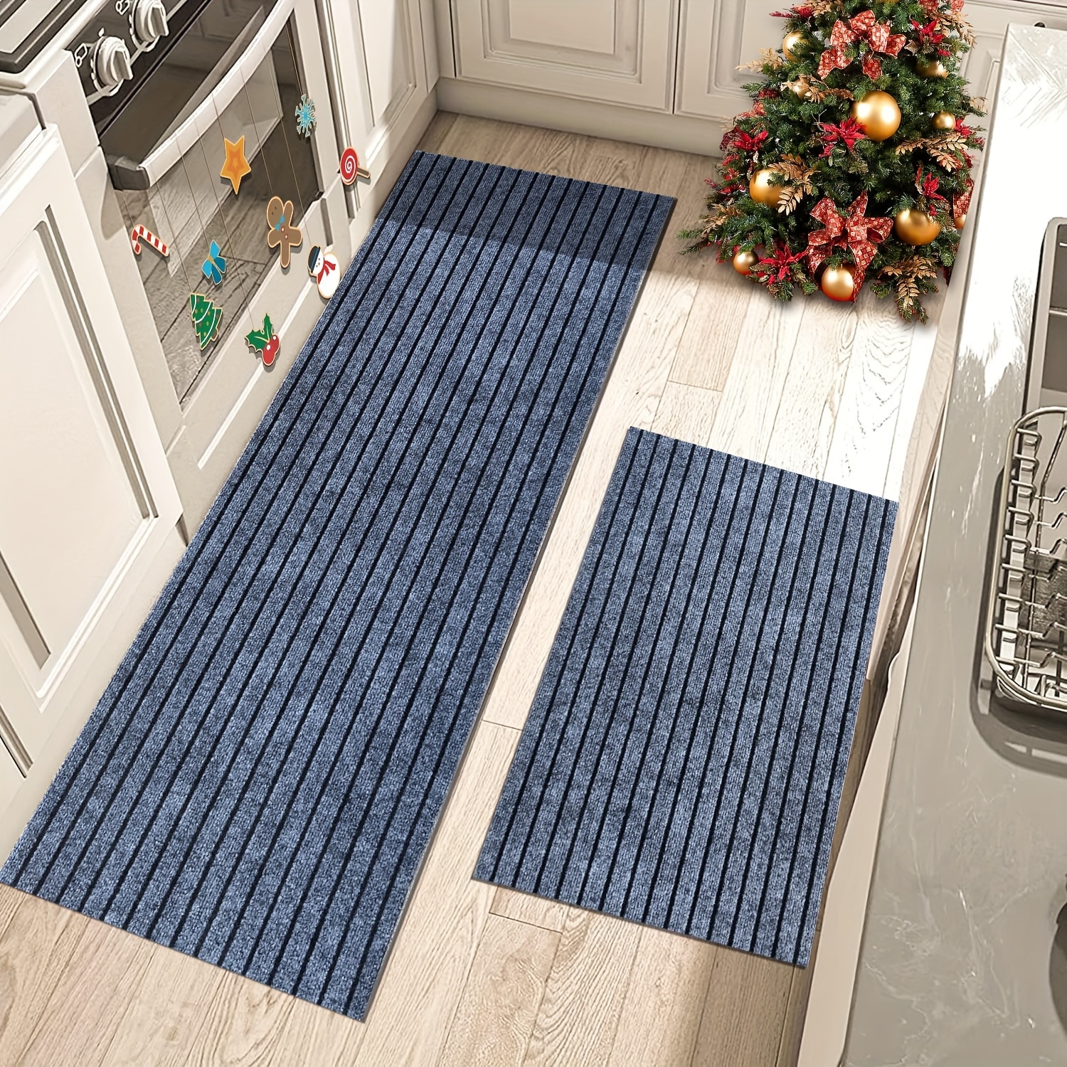 

2pcs Striped Kitchen Mat Set - Non-slip, Absorbent, Entrance Mats For Home - Kitchen, Living Room, Laundry, Bathroom, And More