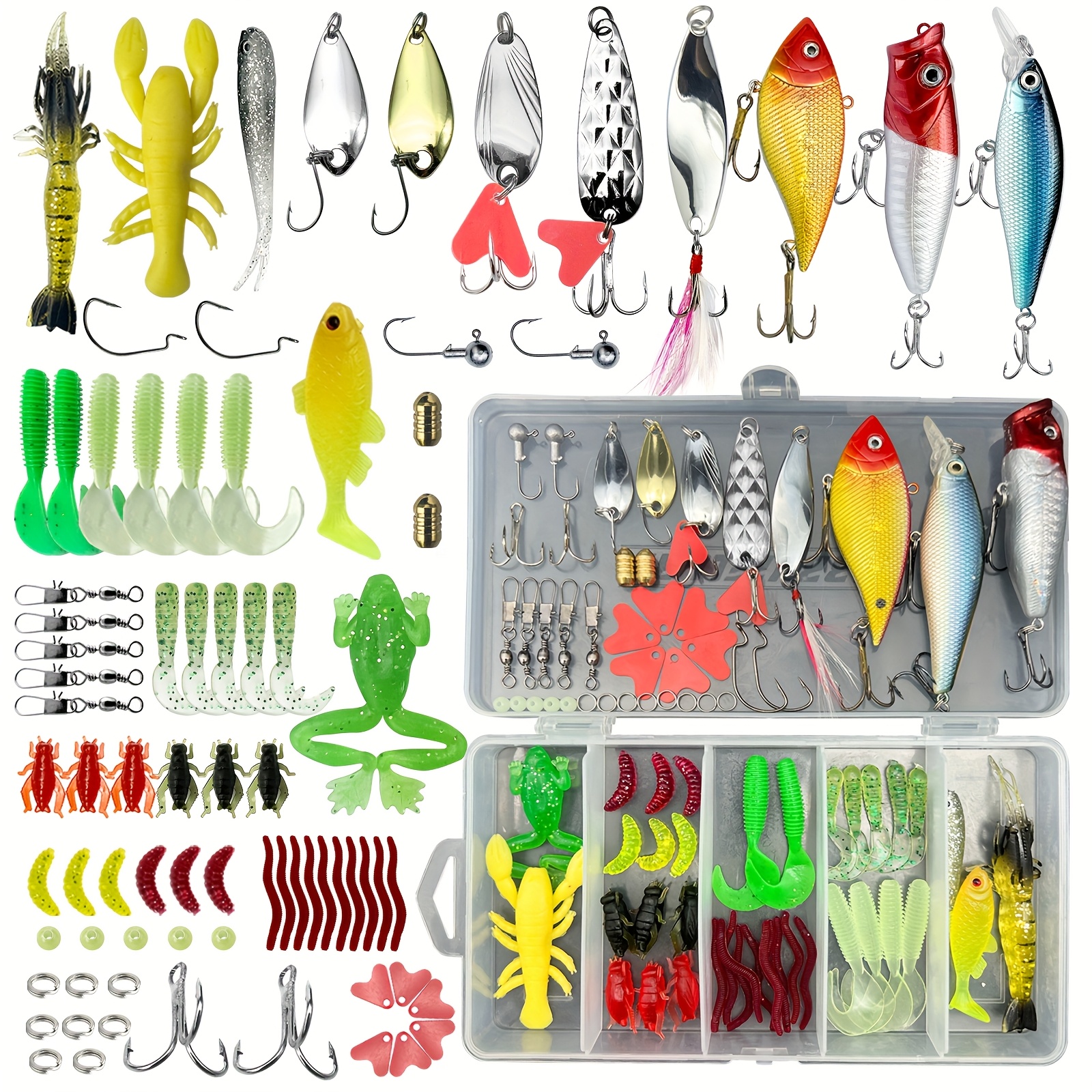 TEMU [78pcs]fishing Lures Kit For Freshwater Bait Tackle Kit For Bass Trout Salmon Fishing Accessories Tackle Box Including Spoon Lures Soft Plastic Worms Crankbait Jigs Fishing Hooks