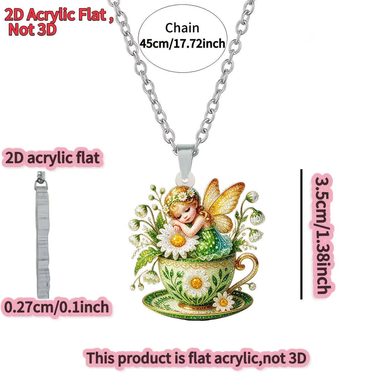 Women's 2D Flat Teacup Acrylic Necklace, DIY Style