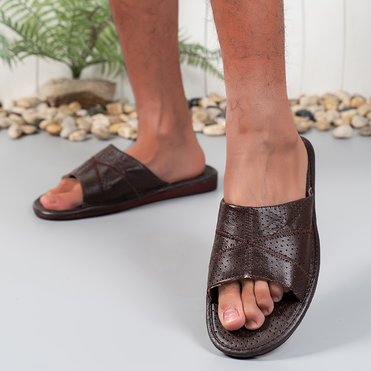 【MODERNIF】Reason Leather Slippers ZEROSTRESS - BRENDAN Men's WIDE FIT Mule Slippers - Genuine