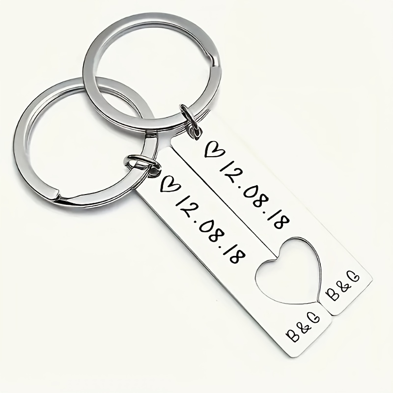 2pcs Custom Engraved Stainless Steel Keychains, Romantic Gift