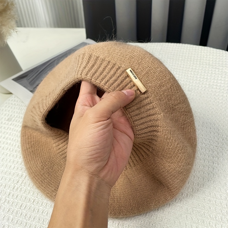TEMU New Metal Label Women's Beret, Vintage British Painter Hat, Soft And Stylish, Autumn/ Trend, Adult Autumn/-like Warm Hat, Autumn/winter Warm