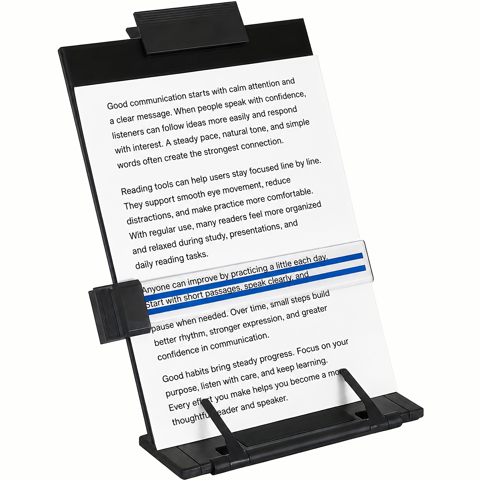 Desktop Document Holder Stand With Adjustable , Black Metal File Organizer Management Copyholder For Typing Speech Reading A4 Letter Music Book Tablet Office, With Paper Clip And Line Guide