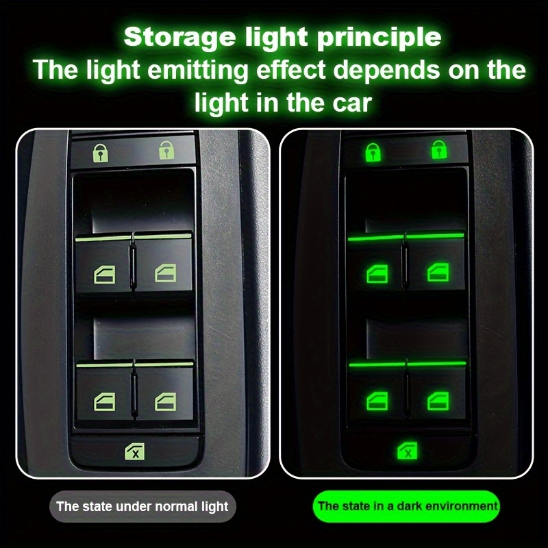 1set Universal Car Window Button Glow Stickers - Fluorescent Green, Blue, Orange Functional Button Decals Suitable for Car Interior Accessories
