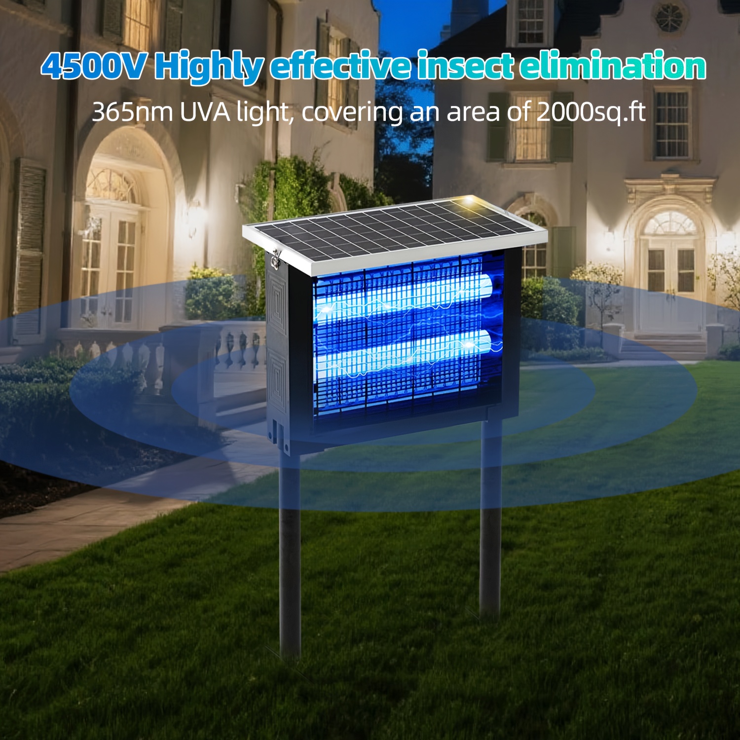 Powerful Large Solar Bug Zapper Outdoor for 2000Sq.ft, Poartable Rechargeable Mosquito Zapper with High Powered, Cordless Solar Fly Zapper for Patio Garden Backyard RV Camping Pond Pest Control