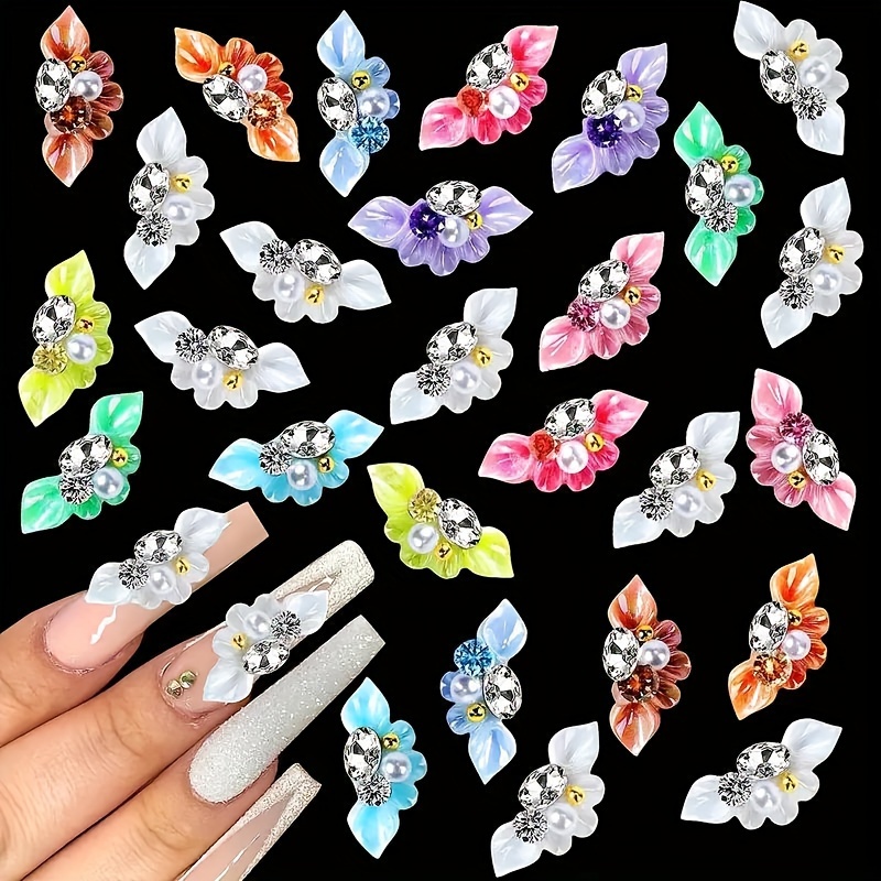 

20pcs 3d Floral Nail Art Charms With Rhinestones And Pearls, Unscented Nail Decorations For Women And Girls, Manicure Embellishments| Nail Decor|elegant Nail Decorations, Nail Charms