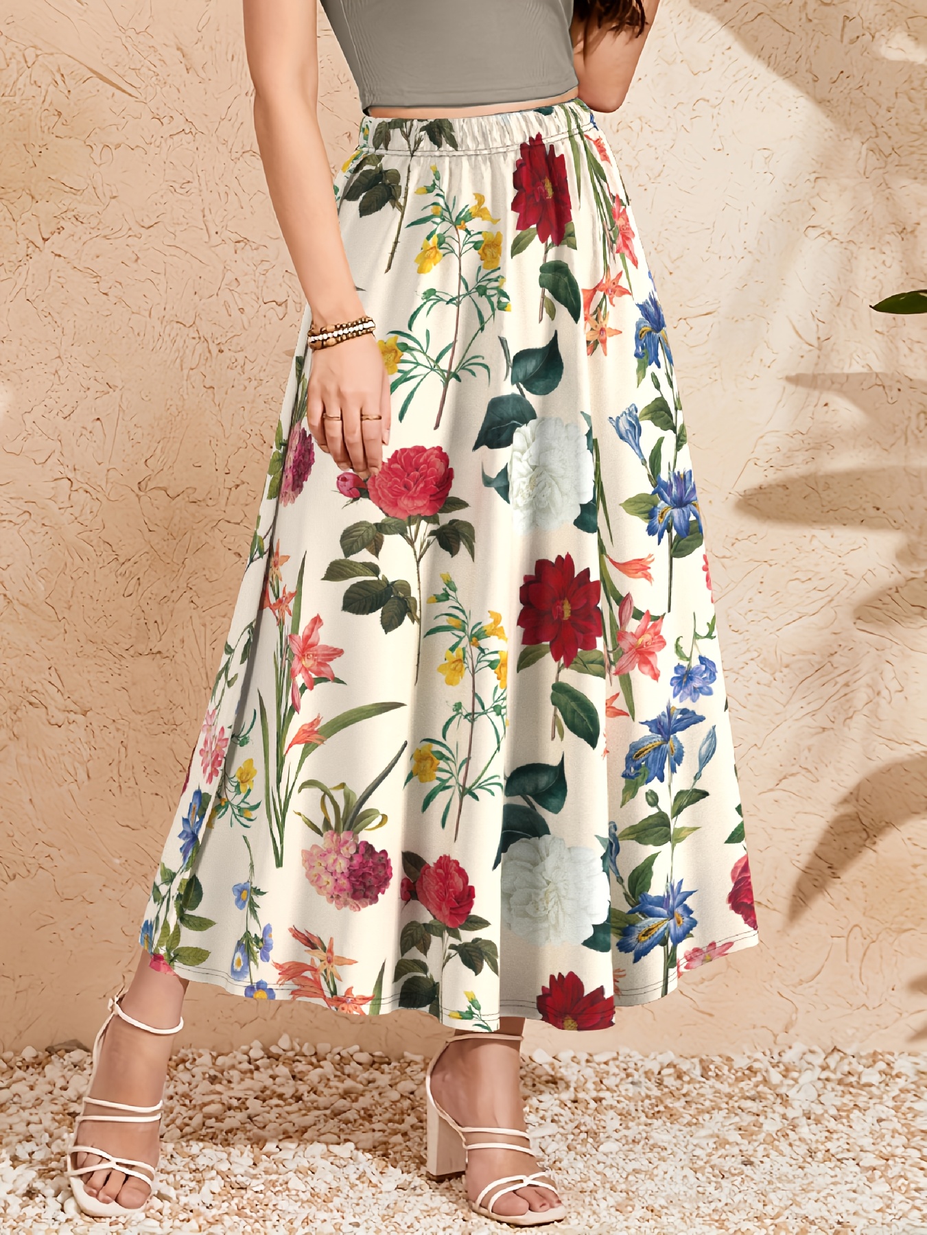 elegant plus size floral print midi skirt scalloped hem Temu