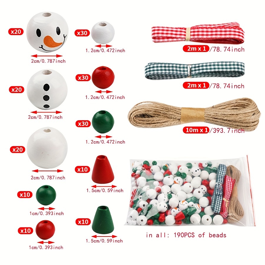 TEMU 190pcs Christmas Snowman Wooden Beads, Christmas Wooden Colour Beads With Diy Twine Scarf Wooden Beads Craft For Christmas Diy Craft Decoration