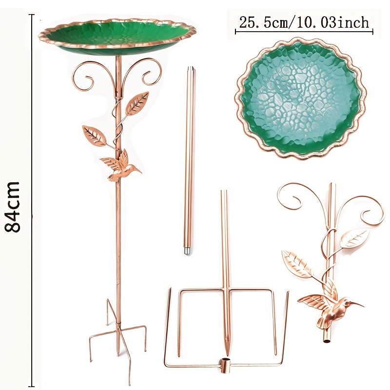 Metal Bird Bath For Outdoor, Hummingbird Standing Bird Water Bowl, Weather Resistant Decorative Bird Feeder With Leaf Ornament, Garden Yard Lawn Patio Landscape Decor Attracts , Butterflies & Bees