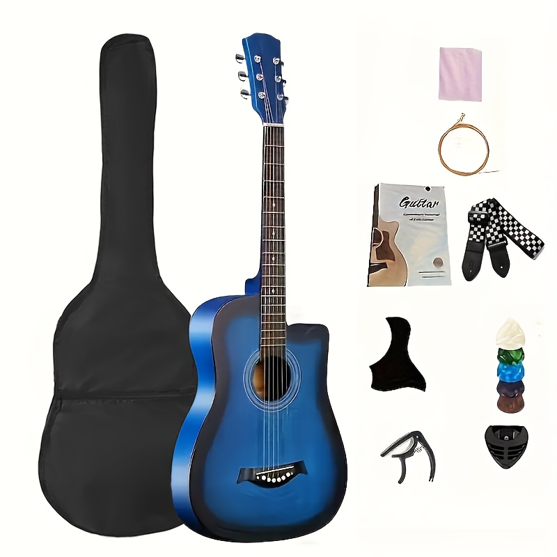 38-Inch Basswood Acoustic Guitar Suitable for Beginners - Full-Size Folk Style Guitar with Wood Sound, Basswood Body, Ideal for Practice & Performance (wood/black Optional)