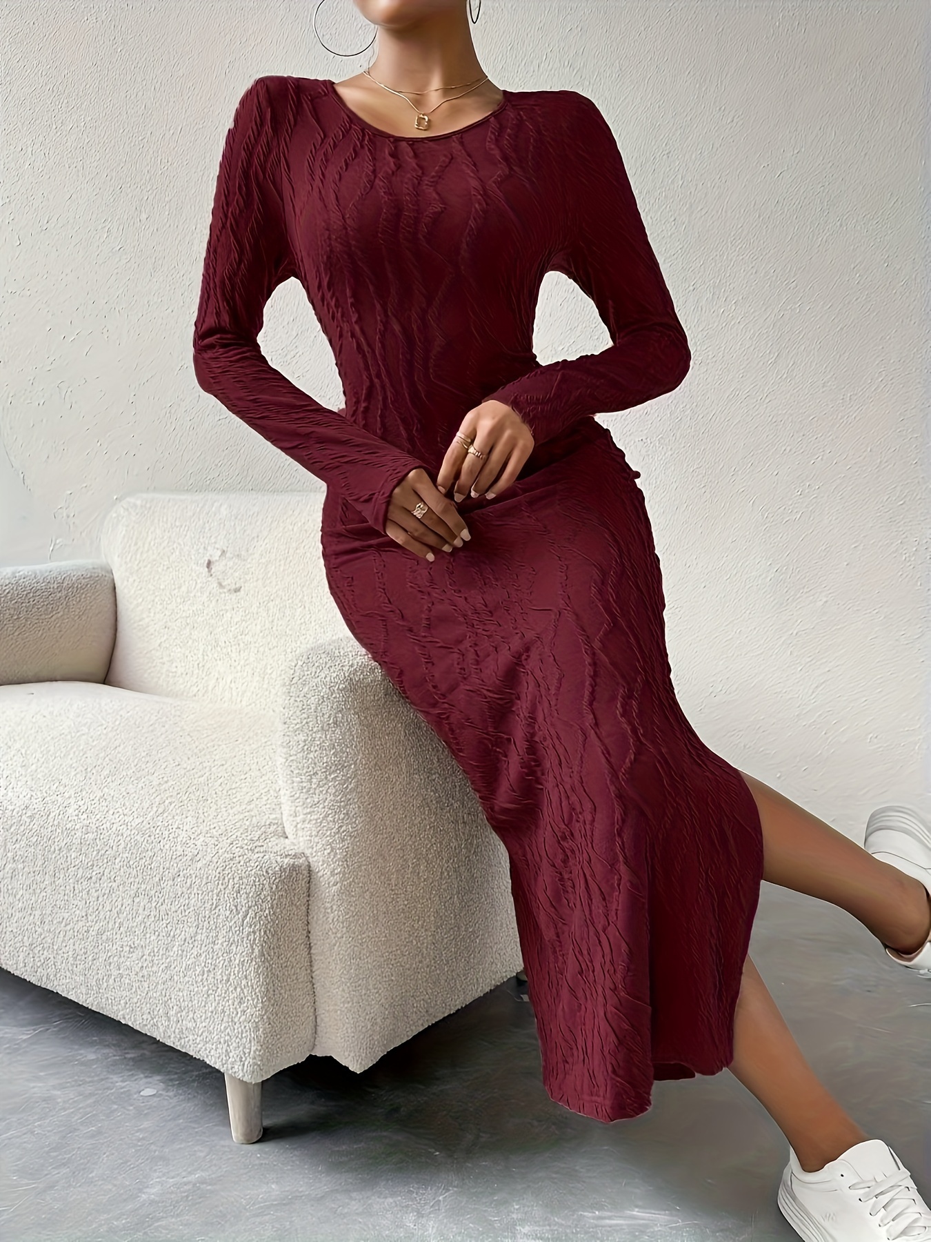 fitted lace wedding dress Women's 2026 Fall Sweater Dress V Neck Long Sleeve Ribbed Knit Tie Waist  Slim Fit Bodycon Midi Dresses(Small,Red) at Amazon Women's Clothing store main image 1