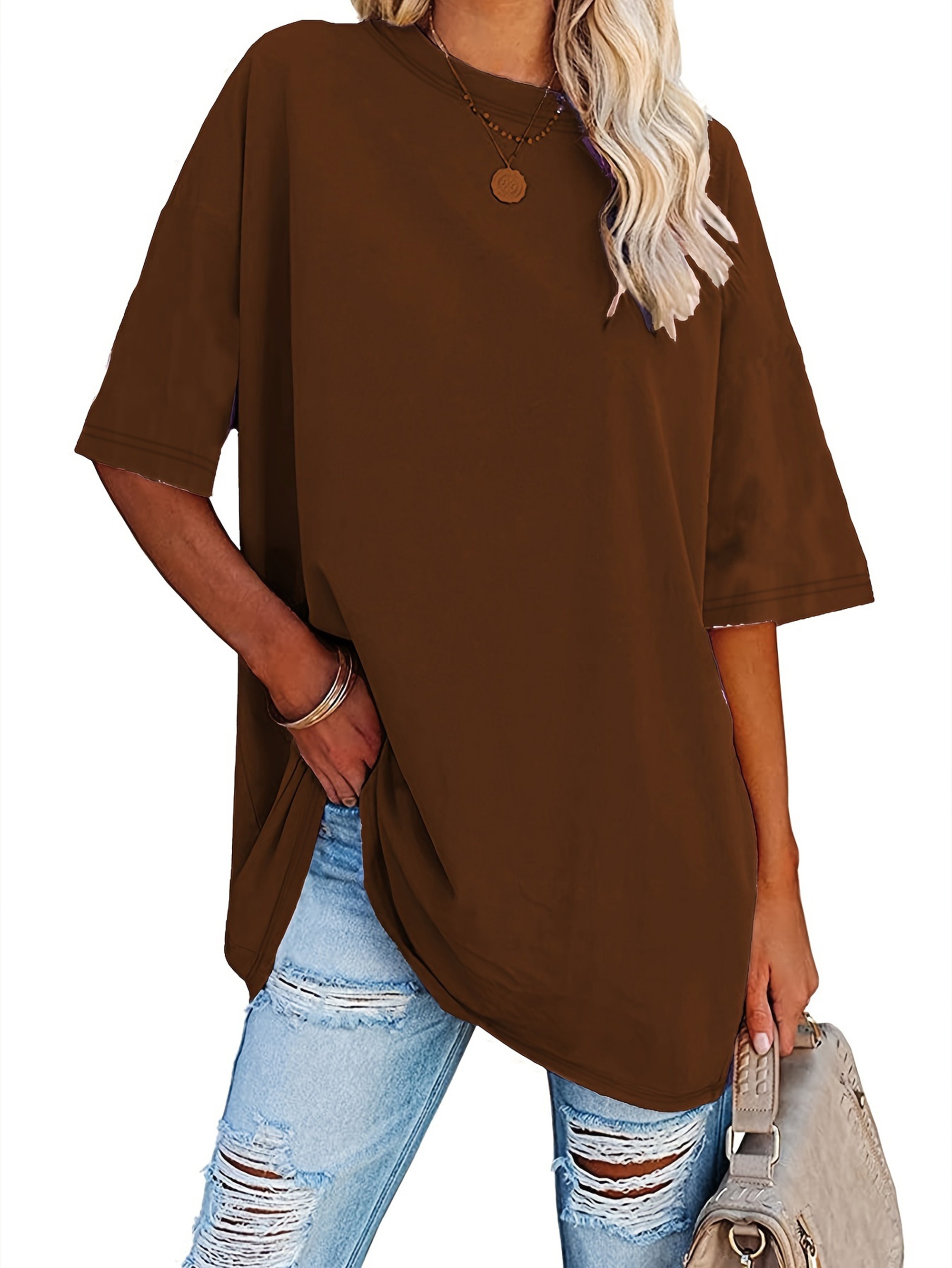 Plus Size Solid Simple T-Shirt, Casual Crew Neck Short Sleeve T-Shirt, Women's Plus Size?Clothing