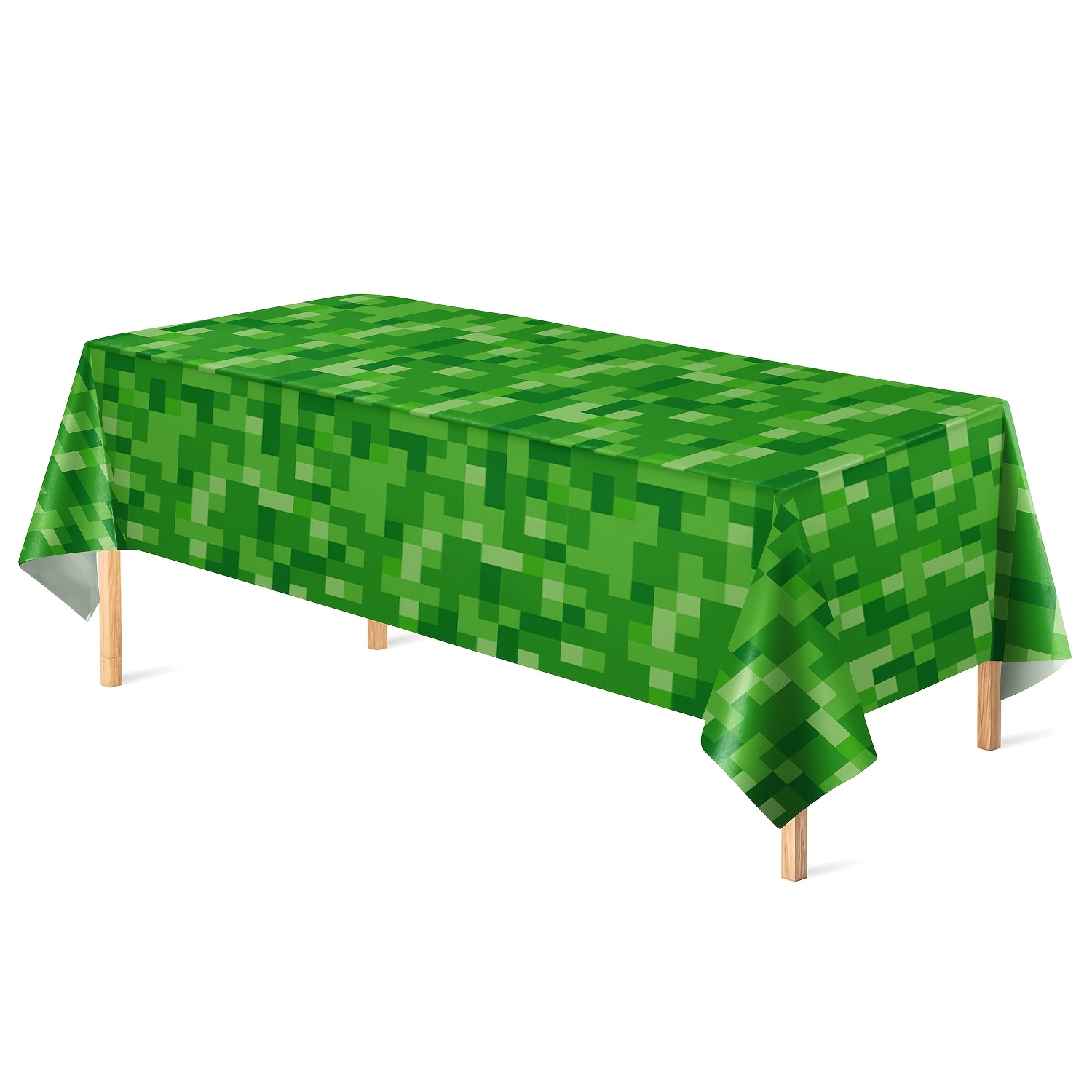 TEMU One/three Pieces Green Pixel Plastic Tablecloth Disposable Birthday Party Decoration 137x274cm Tablecloth, For Pixel Theme Birthday Party