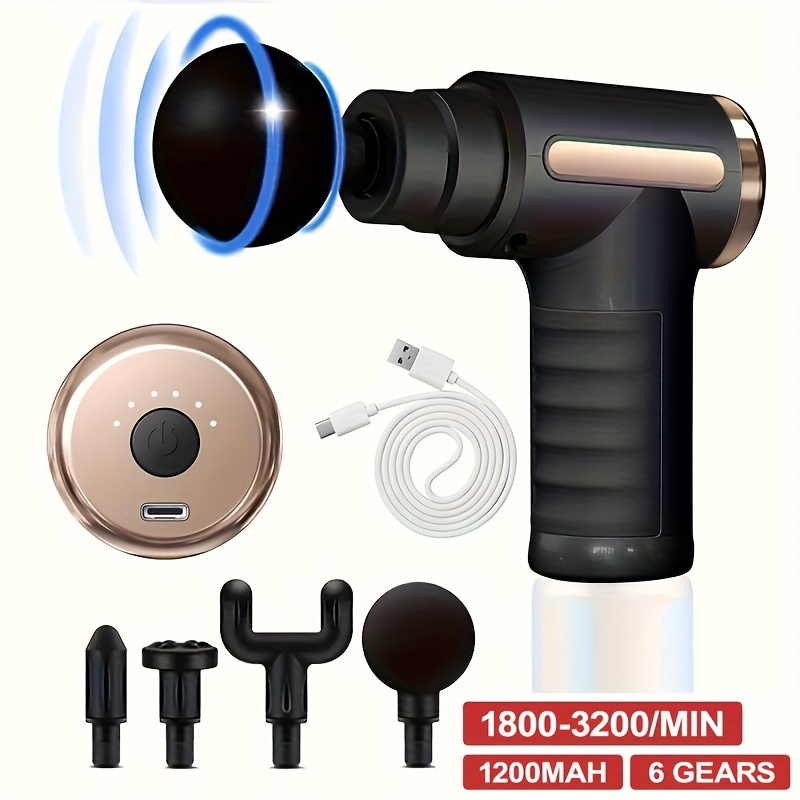 Masseur électrique portatif à 38 vitesses pour tissus profonds, masseur à percussion haute intensité, masseur sportif électrique portable ultra-silencieux avec 4 têtes de remplacement