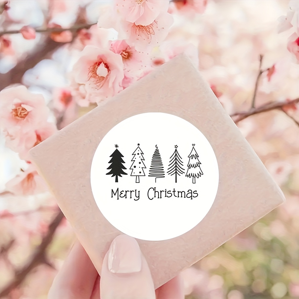 Image of 96 Holiday Christmas Round Stickers - Featuring A Black And White Christmas With The Text 'merry Christmas', Perfect For Gifts, Cards, And Festive Decorations, Christmas Stickers