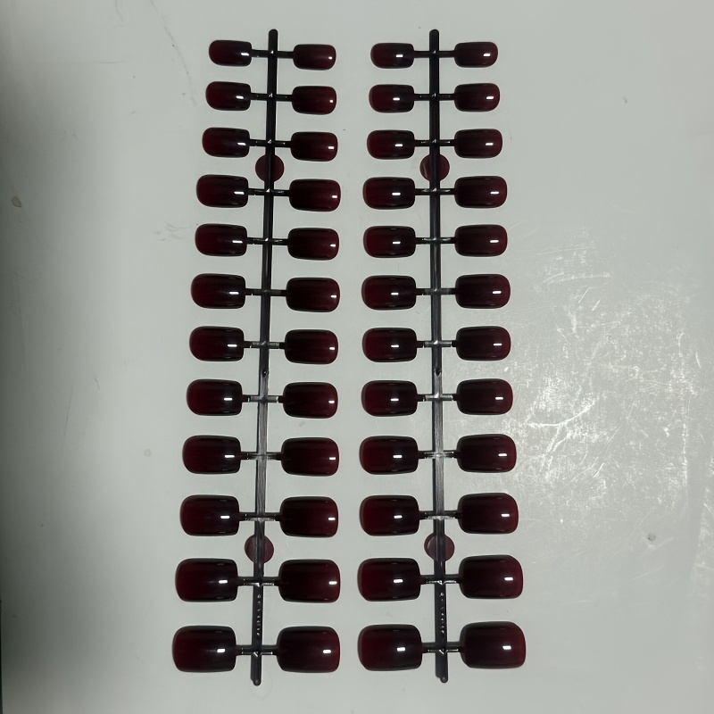 TEMU 48 stuks korte vierkante druk-op nagels geschikt voor dagelijks gebruik, bruiloft, feest - wijnrode glanzende kunstnagels met voorgefabriceerde