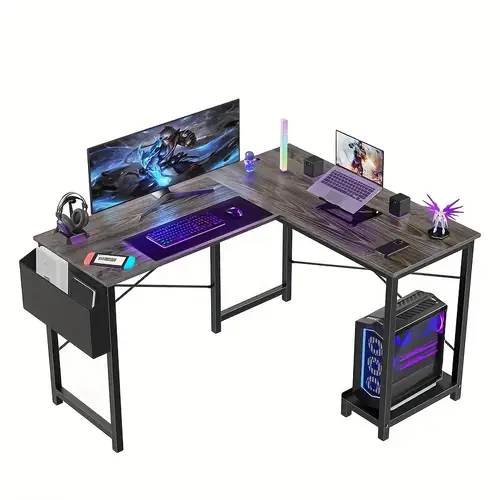 computer desk 49 inches l shaped desk office desk with storage and cpu stand black for bedroom modern writing desk pc wood desk work desk for home office