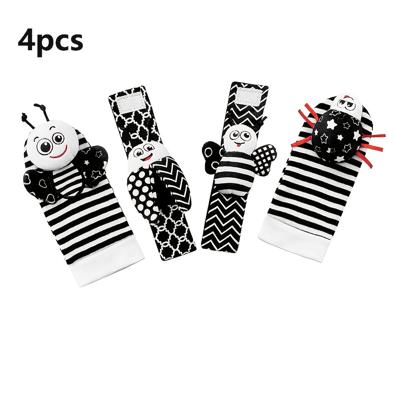 Image of 4pcs/2pcs Baby Wrist Rattles Sock Toys Newborn Baby Sock Toys Foot Finder And Wrist Rattle Set, Infant Rattle Socks Toy, Soft Sensory Toys For Toddler Newborns Halloween