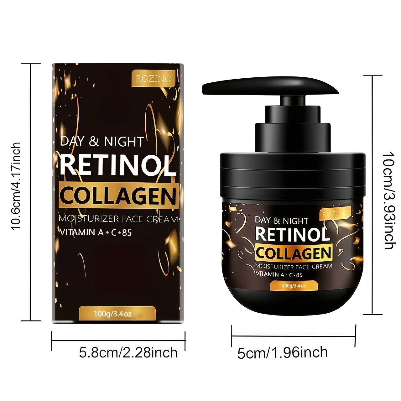 Image of 100g Retinol And Collagen Moisturizing Cream In A Black Press-. It Has A Fine And Rich Texture, Moisturizes The Skin, Makes The Elastic, And Presents A Hydrated And Plump Skin Condition.