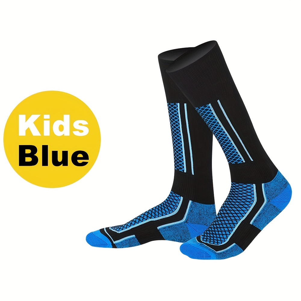Image of 1 Pair Autumn Winter Age 7-12 Years Thicken Warm Breathable Outdoor Sports Long Ski Socks For Boys And Girls, For Skiing Skate Hiking Kinds Of Winter Sports