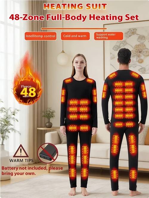 new german velvet 48 zone heating set temperature thickened heated thermal underwear close fitting and comfortable of a must have tool for middle aged and elderly usb plug power supply unisex