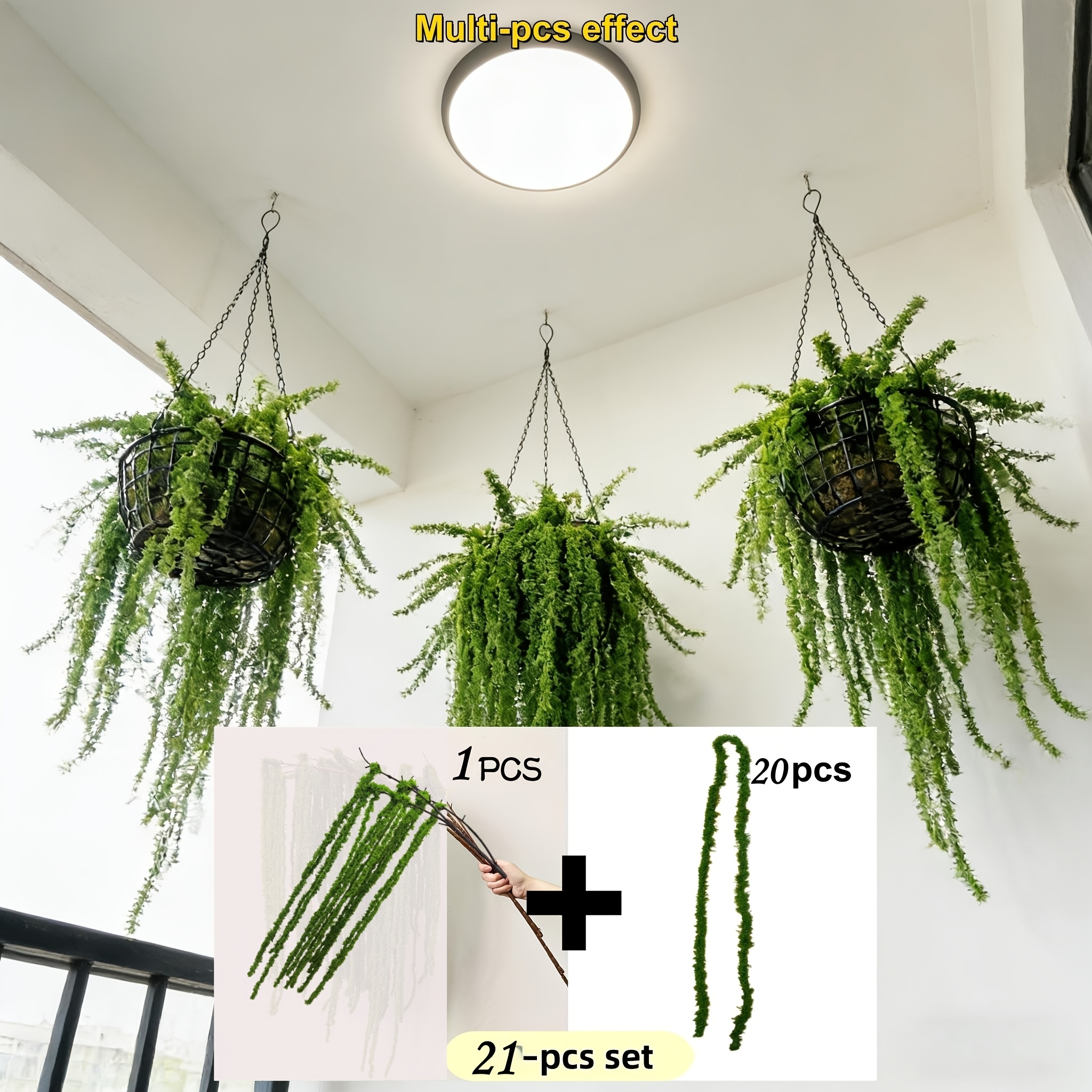 TEMU 21pcs Set Artificial Amaranth Flowers - Elegant Green Wisteria Hanging Flowers, Suitable For Bohemian Home Decor, Parties, Wedding Centerpieces,