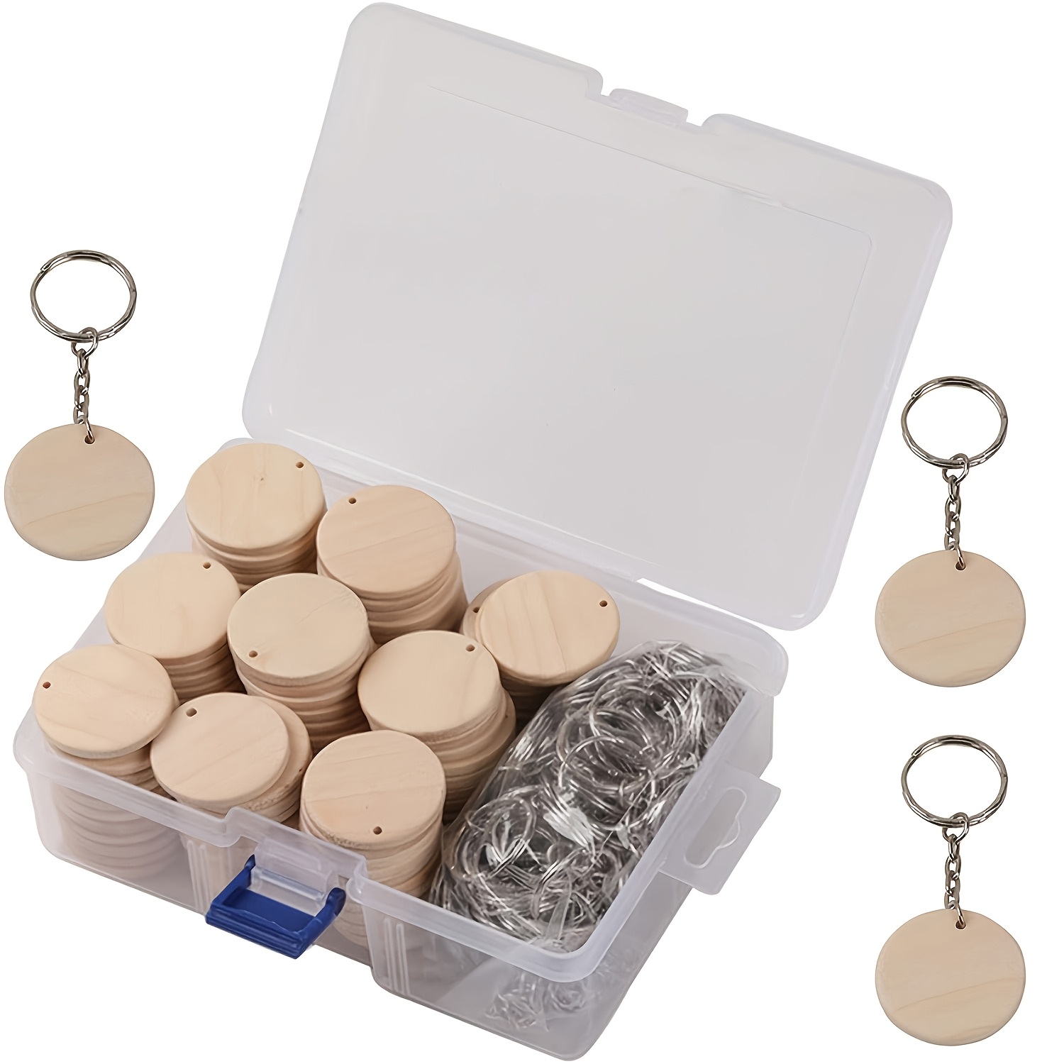 Image of Dofiki 50/100pcs Wooden Keychain Making Kit, Wooden Pendant Blanks With Key Rings, Suitable For Keychain Making, Painting, Home Decoration, Holiday Gifts