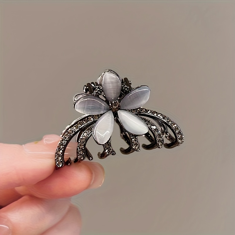 

Elegant Black Flower Hair Claw - Medium Size, Alloy Shark Clip For Women's Updos & Christmas Hairstyles