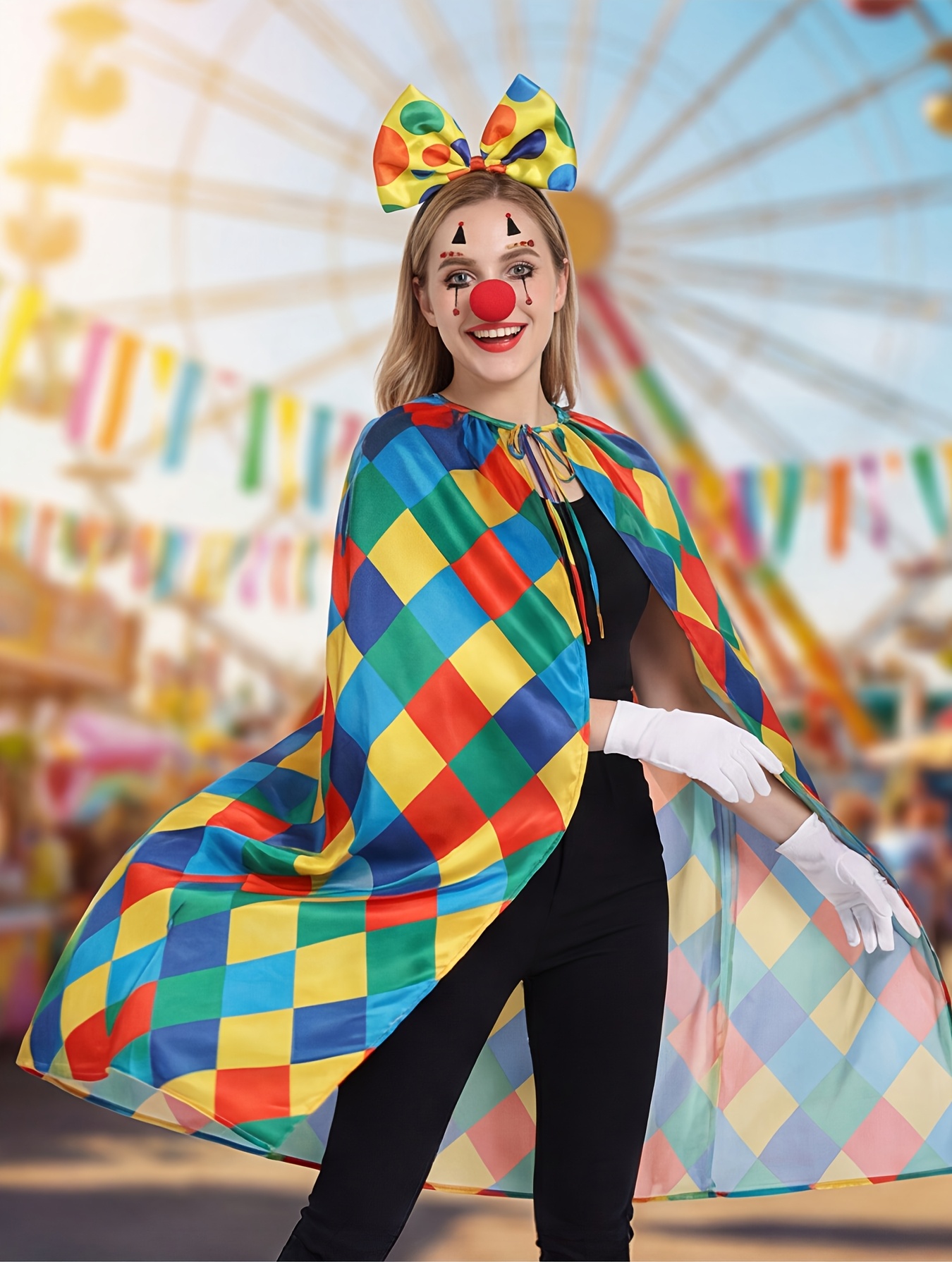 carnival clown costume set red yellow blue green rhombus - Temu Mauritius