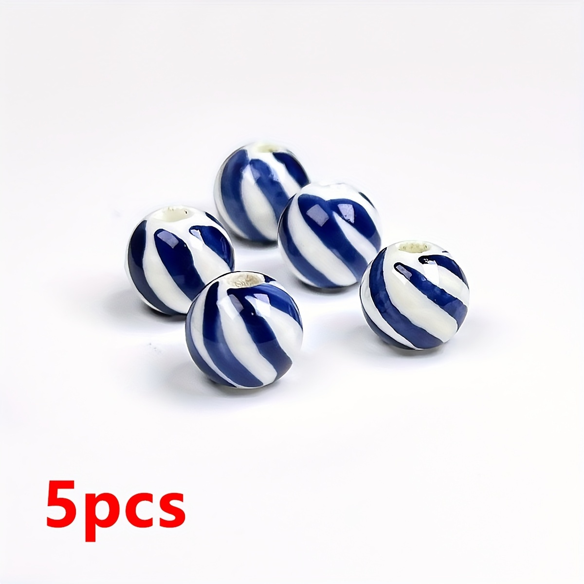 1cm/0.394in 5pcs/set Blue Round Ceramic Beads Perforation Loose Beads For Jewelry Making Bracelet Necklace Gifts Additions Beads And Bead Assortments