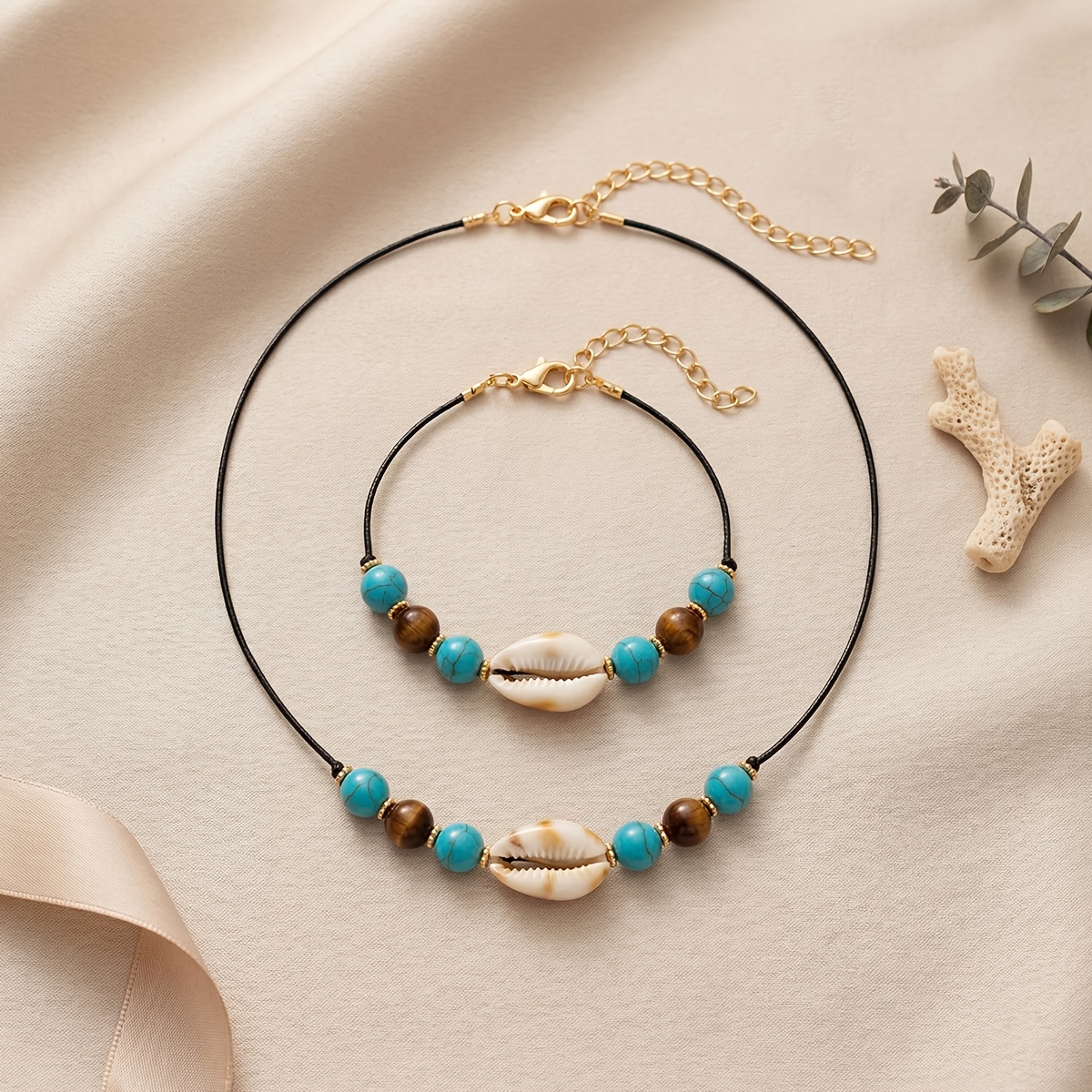 2pcs Set Women's Beaded Necklace and Bracelet