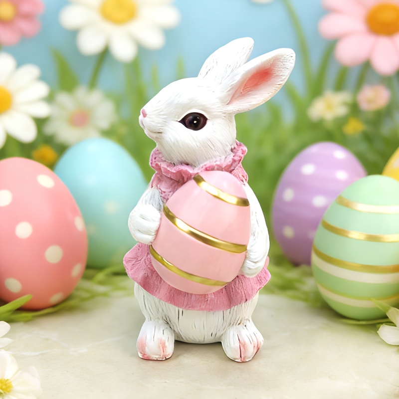 Collectible Figurines ，1pc Easter Bunny Figurine - Collectible Resin Egg Hunt Statue, Cute Spring Decoration For / Tabletop, Garden & Decor Suitable For Easter