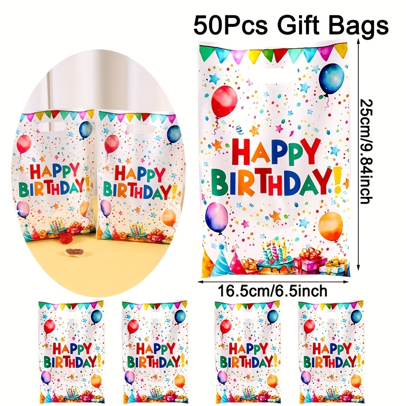 Image of 10/20/50pcs Multicolor Plastic Gift Bags With Handles, Sparkling Stars Balloon Pattern Gift Packaging, Happy Birthday Party Supplies Decorations, Ideal For Stationery Jewelry Presents
