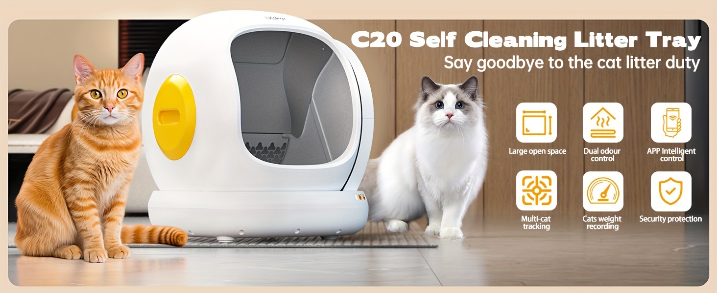 HoneyGuaridan Selbstreinigende Katzentoilette 63L - App Steuerung & Wasserdicht