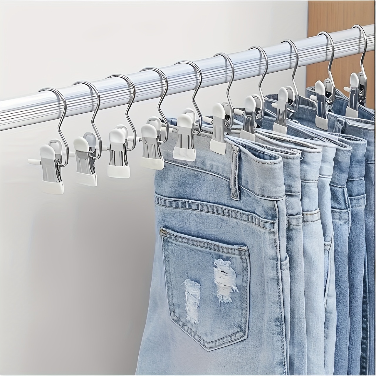 

20pcs Stainless Steel Multi-use Clips With Hooks - Portable Hangers For Laundry, Pants, Hats & Skirts - 360° Rotating Storage Organizer