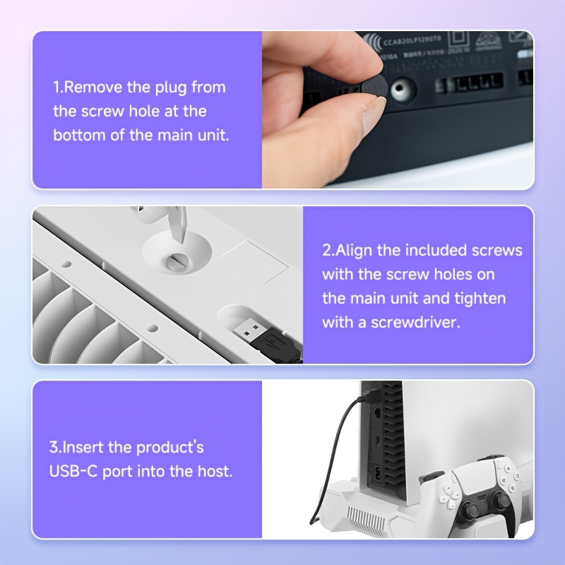 Koel- en Oplaaddock voor PS5/Slim, Met Turbine Koelontwerp, RGB Sfeerverlichting, Meerdere Intelligente Oplaadbeveiligingen, LED Oplaadindicator, Draadloze Controller Oplaaddock voor Dubbele Controllers, Hoofdtelefoonstandaard en Andere PS5 Accessoires